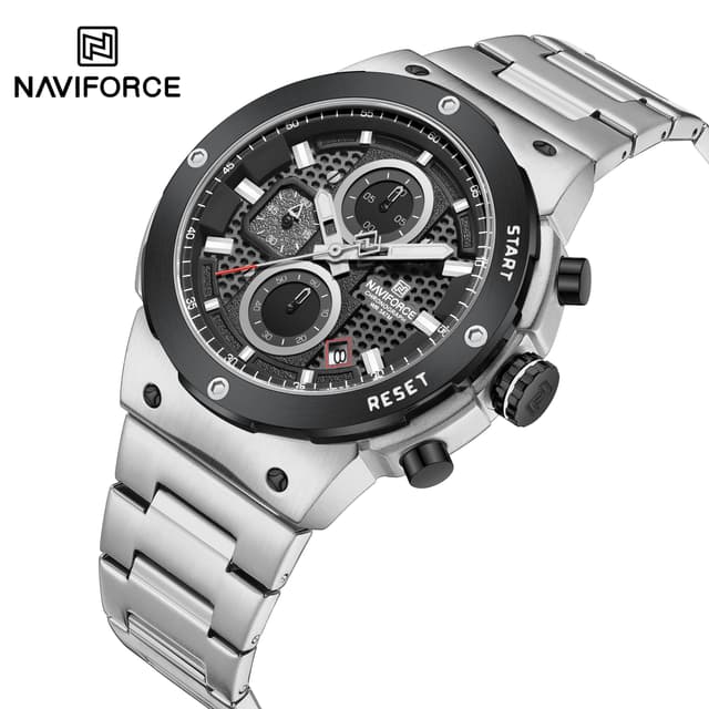 Naviforce 8072 For Men - Silver Black