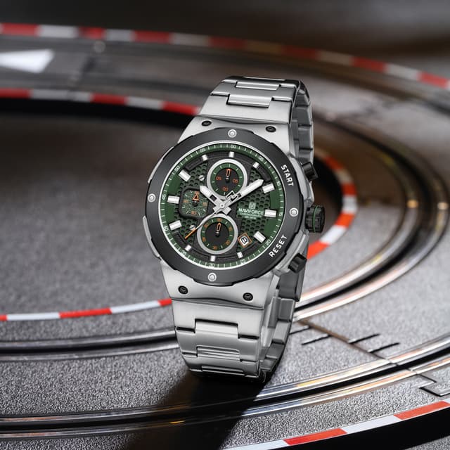 Naviforce 8072 For Men - Silver Green